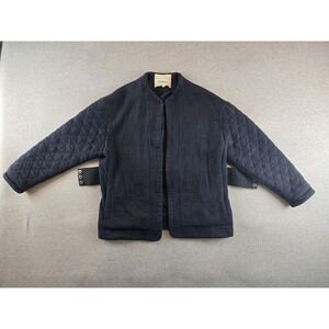ba&sh Jacket Womens Small Navy Blue Quilted Cotton Blend Belted Pockets HH9QARA